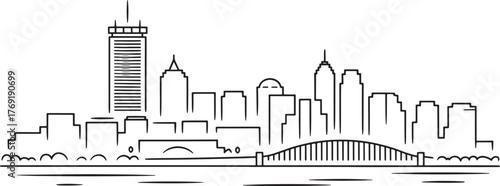 Clean Boston Cityscape Vector Outline Silhouette Design on Transparent Canvas for Creative Projects