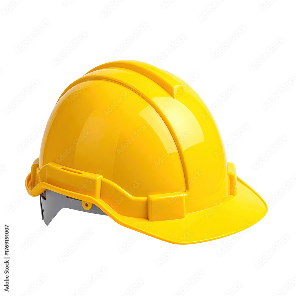 Fototapeta premium Yellow hard hat, shiny, protective headgear, isolated