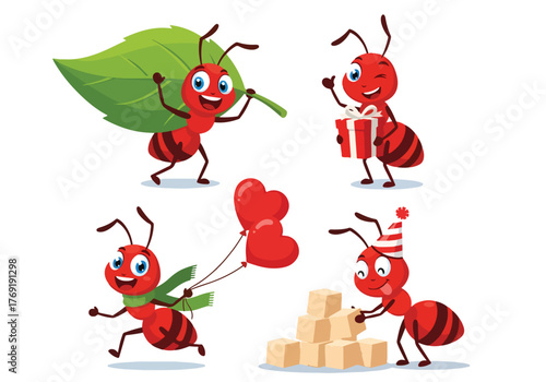 Cute cartoon ants characters in fun activities set - Gaming logo - Gaming Mascot - esport mascot stock illustration