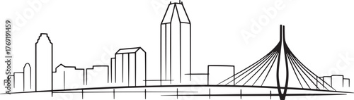 Boston Cityscape Silhouette Vector Art of Urban Skyline Design with Abstract Water Reflection