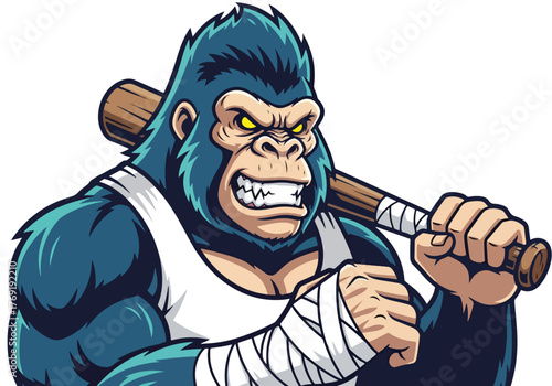 Fierce gorilla mascot with baseball bat gaming character - Gaming logo - Gaming Mascot - esport mascot stock illustration