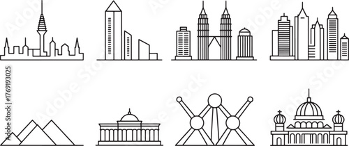 City Scape Thin Line Icon Famous Place Architectural Design Line Art Elements