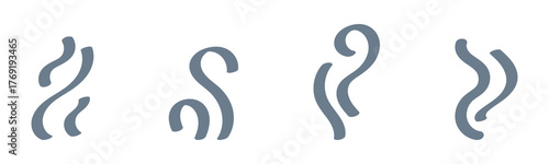 Smoke steam icon vector logo set. Smoke smell, steam aroma heat icon illustration. Hot vapor fire doodle line logo. Hit stink, coffee, fragrance flame elements. Vector illustration. 