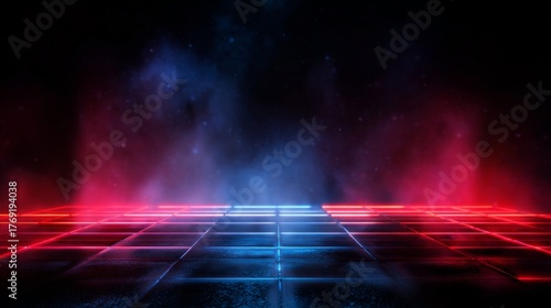 Neon Grid Stage with Red and Blue Lighting Effect