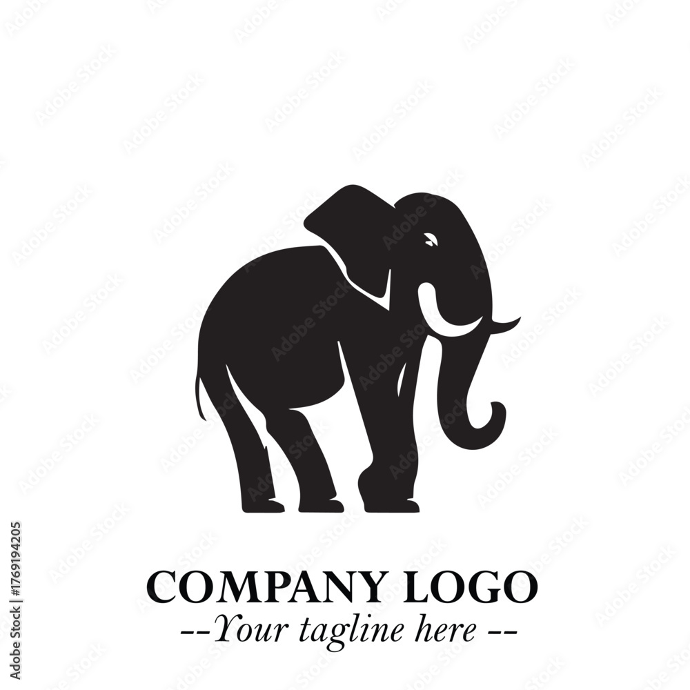 Obraz premium Majestic Elephant Logo Symbol in Black on White Background with Elegant Minimalist Modern Design