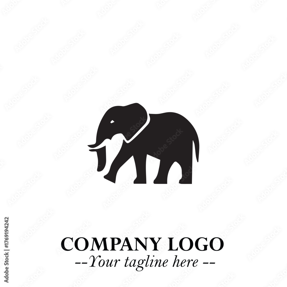 Obraz premium Majestic Elephant Logo Symbol in Black on White Background with Elegant Minimalist Modern Design
