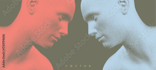 Two opponents facing each other. People talk face to face. Illustration of the communication between two humans. Vector.