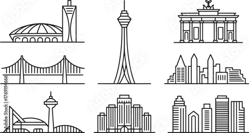 Various City Skylines Silhouette Vector Montreal Azerbaijan Berlin Brandenburg Isolated
