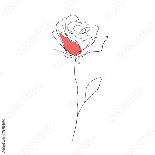 Elegant Single Rose Continuous Line Abstract Art