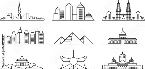 Skyline Landmarks World Cities Icons Set Vector Illustration Cityscape Silhouette Minimalist