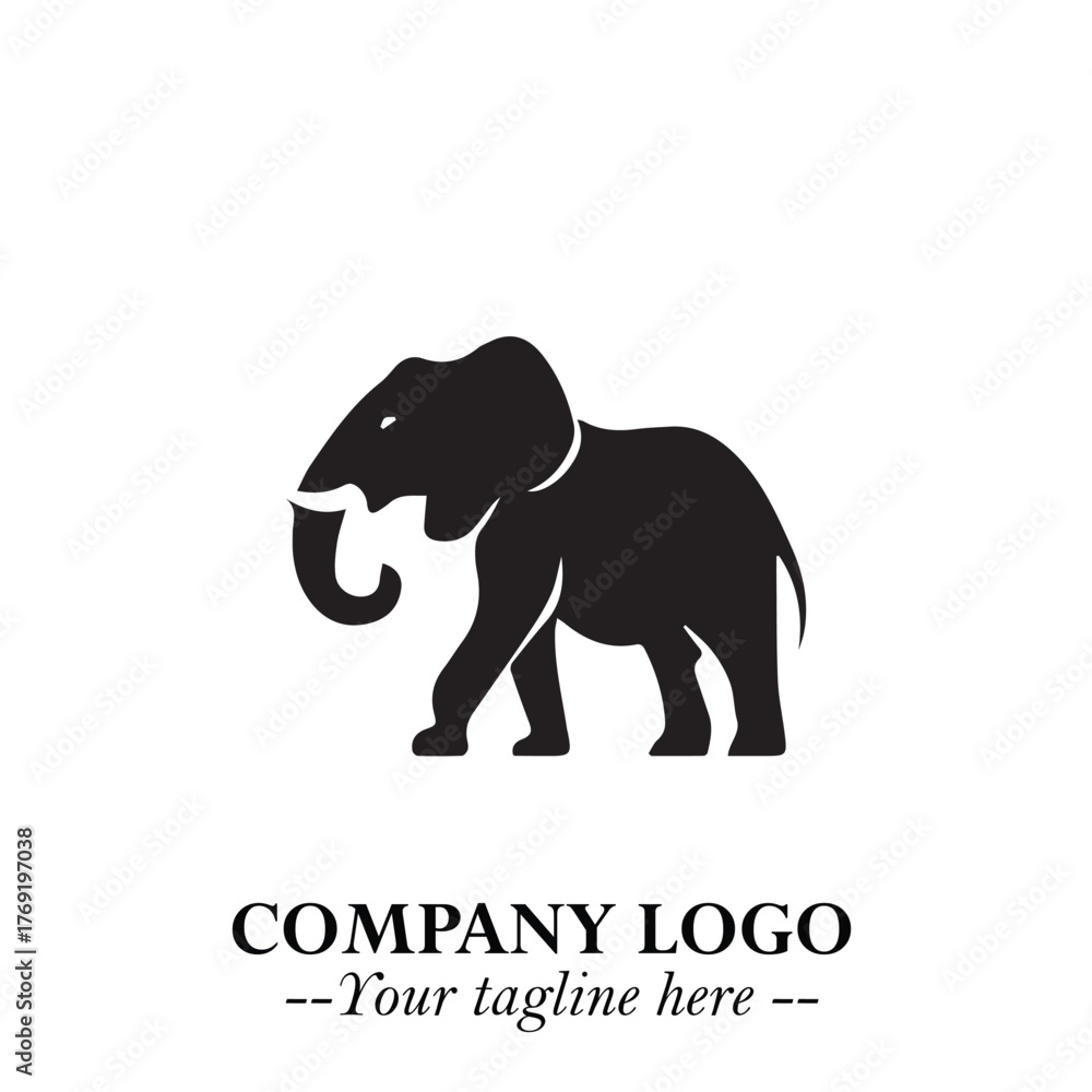 Obraz premium Majestic Elephant Logo Symbol in Black on White Background with Elegant Minimalist Modern Design