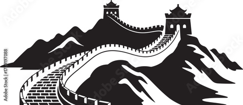 Great Wall of China Landmark Structure Silhouette Vector Illustration Art Design