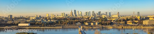 Panoramic view to the Warsaw city center. Aerial view to the Palace of Science and Culture, Warsaw, Poland