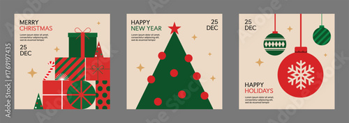 Christmas banner. Simple christmas and happy new year. Christmas geometric. Modern style. Flat vector illustration.