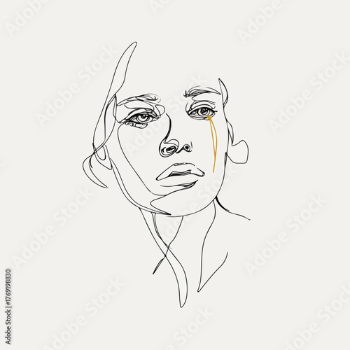 Elegant Single Line Sad Portrait Illustration
