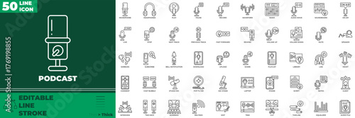 Podcast Line Editable Icons set. Vector illustration in modern thin line style of Podcast icons: broadcasting, conversation, sound, etc