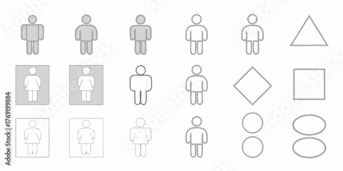 Collection of simple gender neutral and gender specific pictogram icons and geometric shapes