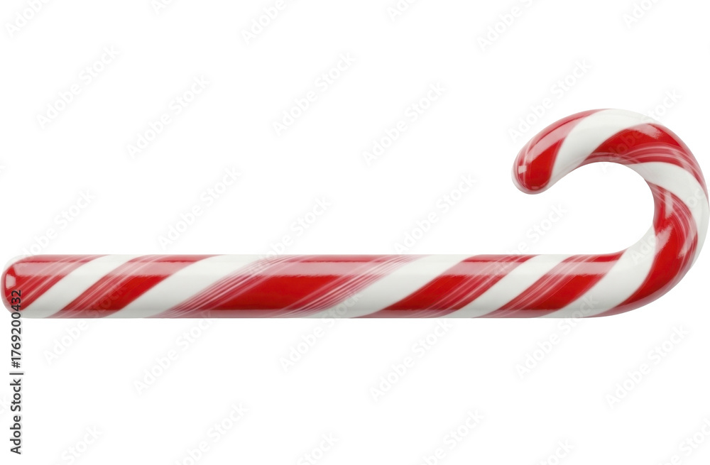 Fototapeta premium Red and white striped candy cane on a transparent background, PNG image, sweet festive treat