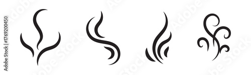 Smoke and Steam Icon Set. Hot Vapor, Smell, and Aroma Symbols. Cooking Fume and Warm Air Vector Collection.