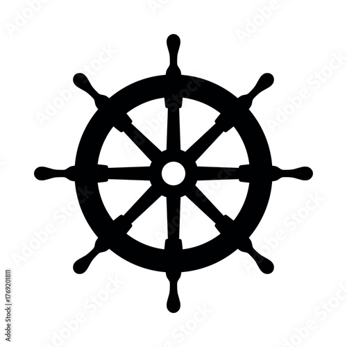 Silhouette of ship’s wheel  nautical steering helm vector