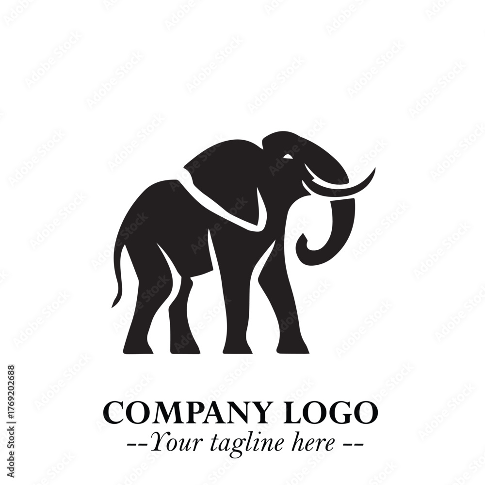 Obraz premium Majestic Elephant Logo Symbol in Black on White Background with Elegant Minimalist Modern Design
