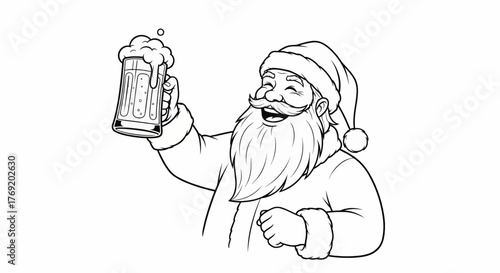 Black & White Santa Beer Cheers Vector Illustration