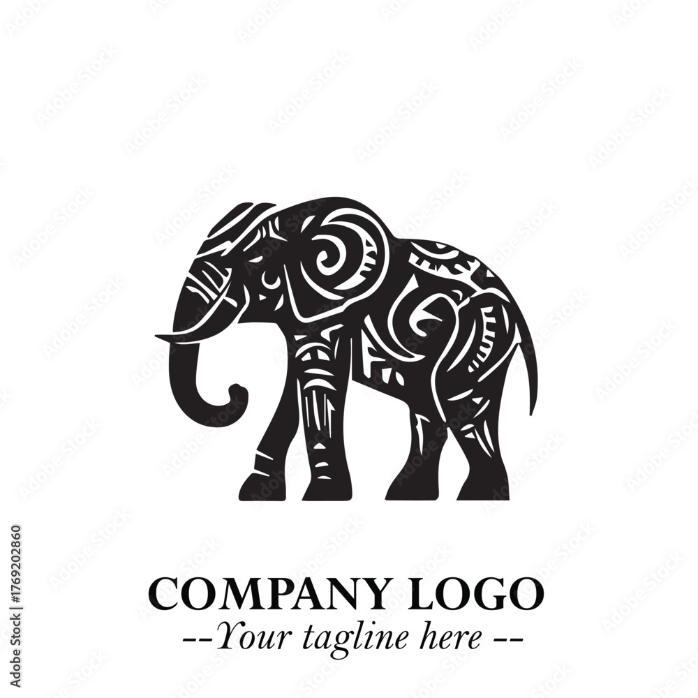 Obraz premium Majestic Elephant Logo Symbol in Black on White Background with Elegant Minimalist Modern Design