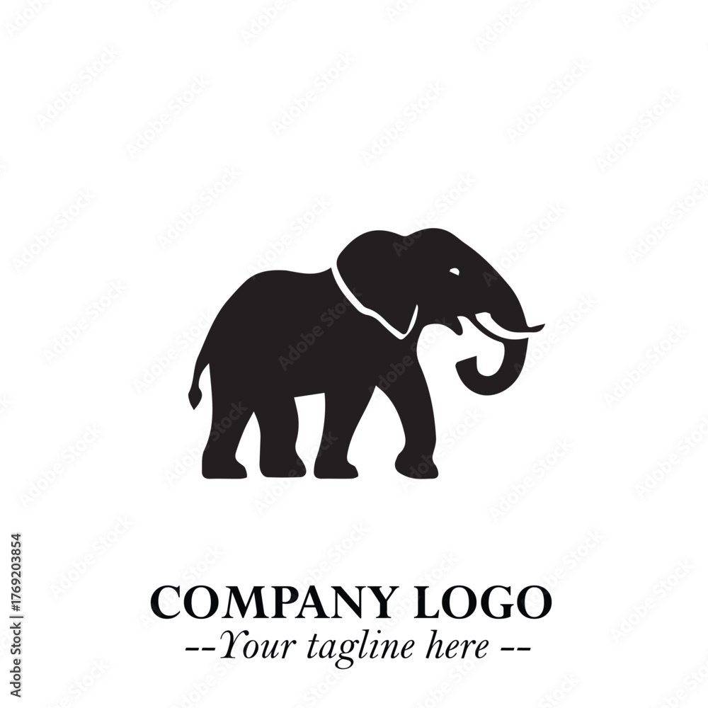 Obraz premium Majestic Elephant Logo Symbol in Black on White Background with Elegant Minimalist Modern Design