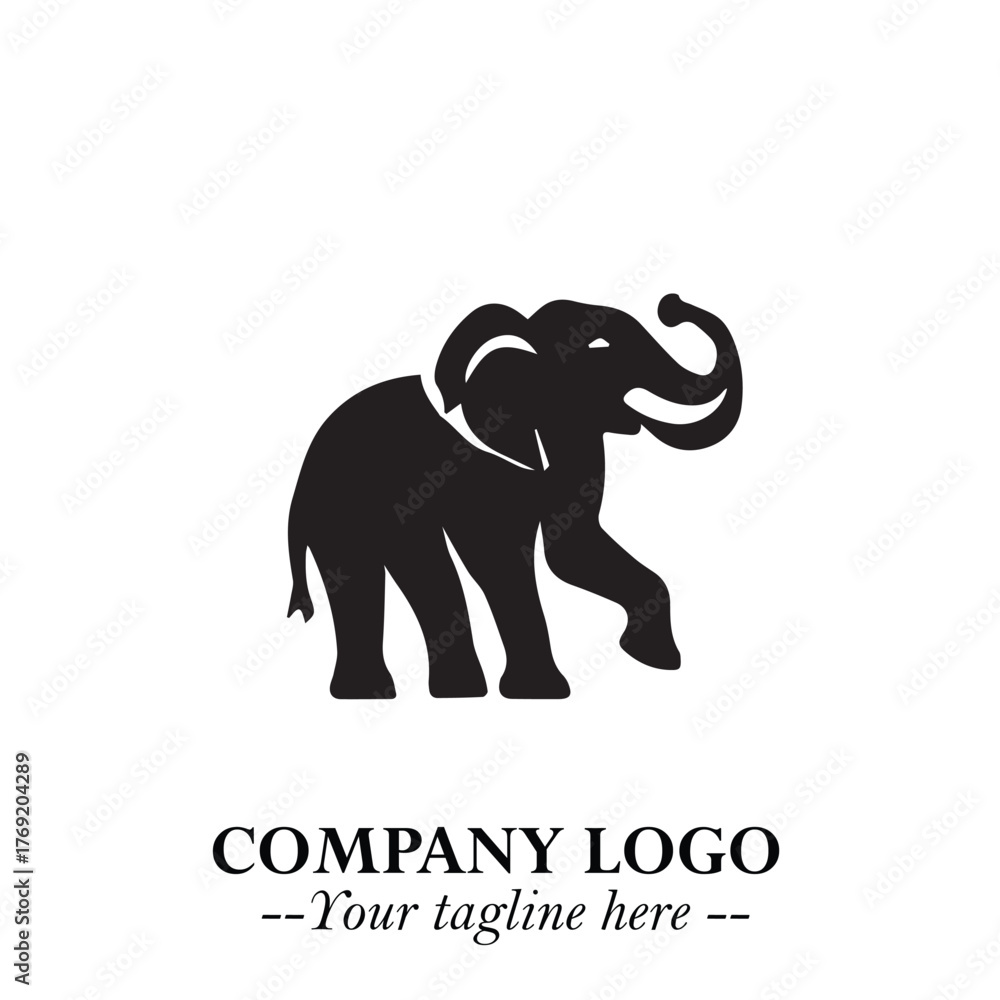 Obraz premium Majestic Elephant Logo Symbol in Black on White Background with Elegant Minimalist Modern Design