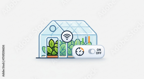 Smart greenhouse with wireless control and timer, , showcasing modern technology for efficient plant cultivation and automation