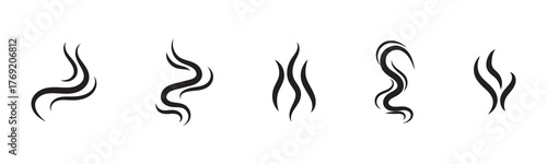 steam smoke set vector silhouette on white background.