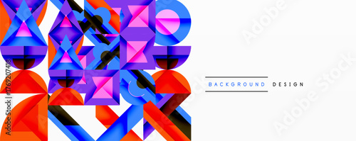 Abstract geometric shapes, vibrant colors, dynamic composition. Modern design elements create bold visual impact. Clean white space balances intensity.