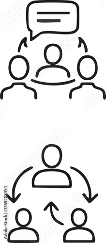 Teamwork and communication icons representing collaboration and hierarchy.