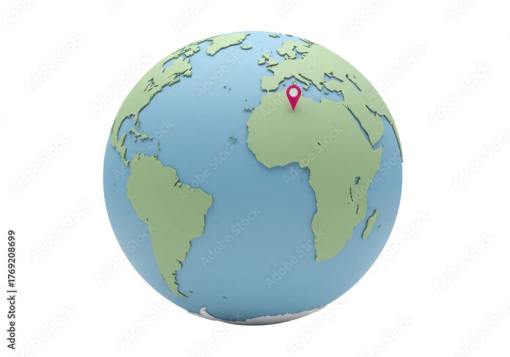 Naklejka premium Isolated globe, representation of Earth with a location pin; concept of place and travel