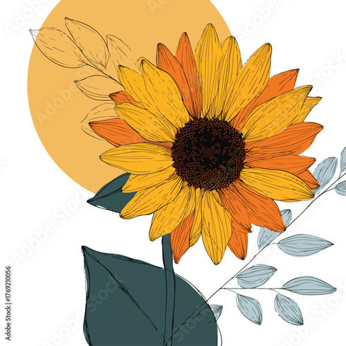 Elegant single-line sunflower art