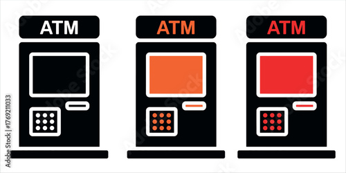Minimalist ATM Icon Vector Illustration. Flat Outline Fill Style in Black and White, Ideal for Banking, Cash Withdrawal, Financial Services, and Location Maps.