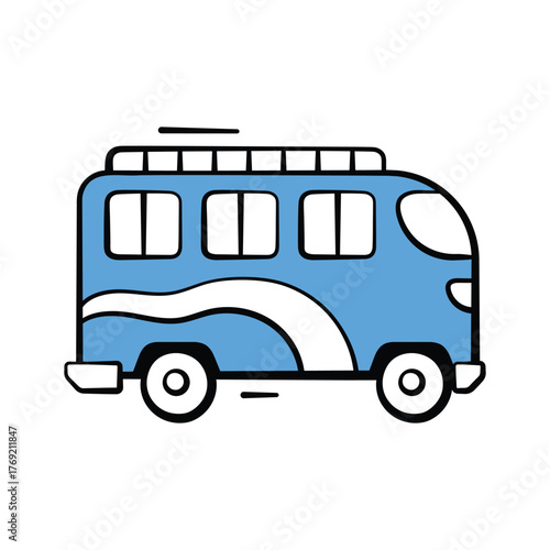 Coach bus icon in doodle style, long distance travel, tourism, and passenger transport.