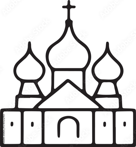 Russian Orthodox Church Vector: Minimalist Silhouette Illustration of Eastern Temple