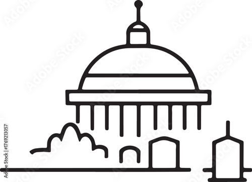 US Capitol Building Outline: Minimalist Vector Illustration of American Landmark