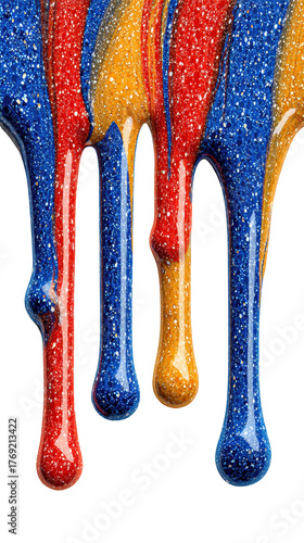Colorful Glitter Drips in Red, Blue, and Yellow