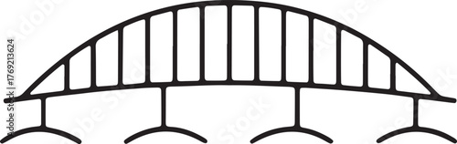 Arched Bridge Silhouette Featuring Engineering Landmark Design with Support Pillars Construction