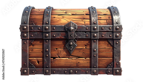 Wallpaper Mural Detailed, rustic wooden treasure chest with metal bands and lock Torontodigital.ca