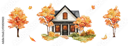 The cozy house of Autumn watercolor vector