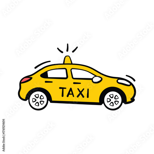 City transport, travel, and cab service, hand drawn doodle style icon of taxi