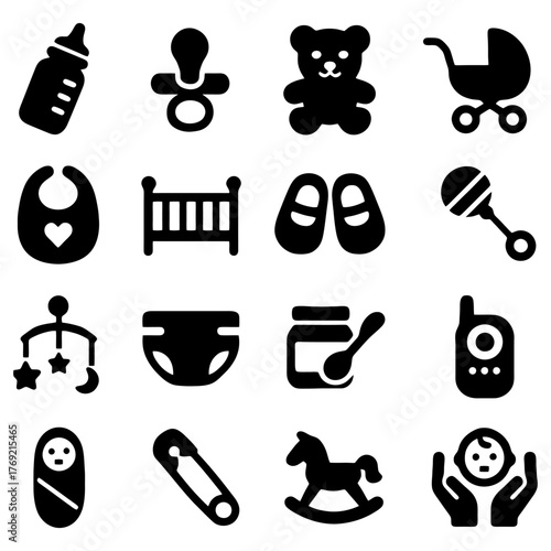 Infant Essentials: A curated collection of baby-related items, arranged in a visually appealing pattern. Capture the essence of infancy with these symbols of love and care.