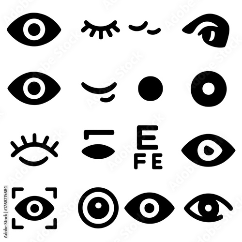 Eye Icon Collection: A set of eye icons, showcasing various styles and representations, conveying concepts related to sight, vision, and observation.