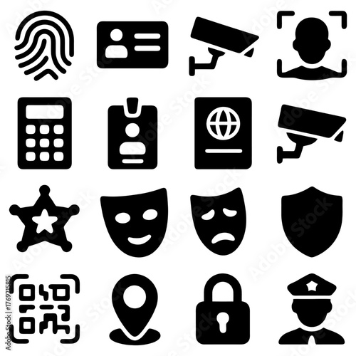 Security and Identification Icon Set: A comprehensive collection of meticulously crafted security and identification icons, each embodying vital aspects of modern safety and authentication systems.