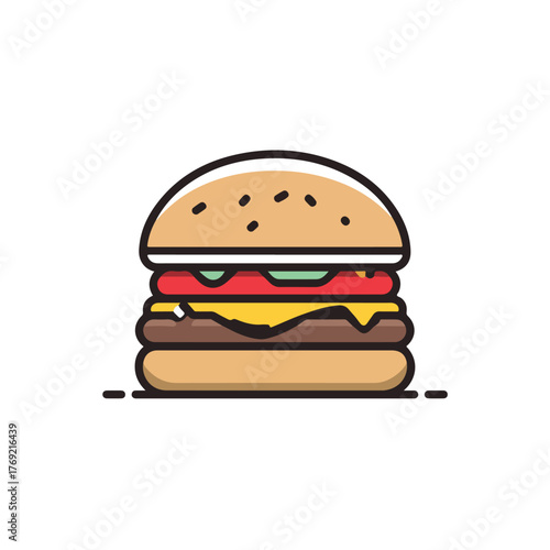 Sleek Burger Meal Line Art Vector