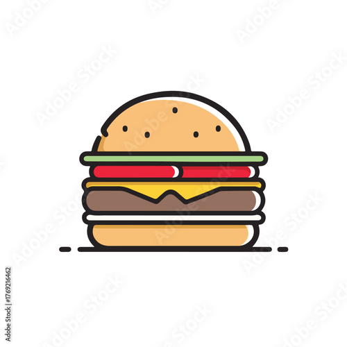 Sleek Burger Meal Line Art Vector