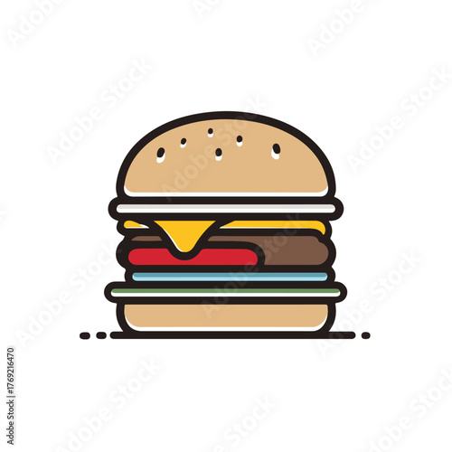 Elegant Burger Meal Line Art Illustration